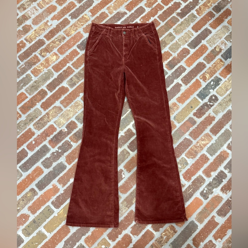 American Eagle Outfitters Women's Corduroy Flare Jeans in Deep Rust